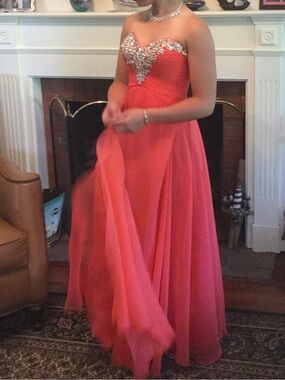 Strapless Coral Semi/Prom/Wedding guest Dress with Crystal Bodice
